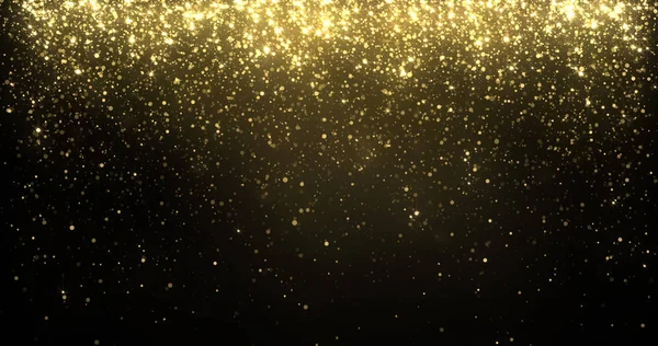 Gold glitter particles falling, golden sparkling shine light background for Christmas holiday. Magic golden glow shimmer confetti and firework glittering sparks — Stockfoto