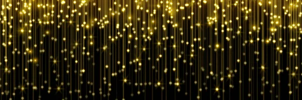 Gold glitter confetti particles falling, golden sparkling light shine background for Christmas holiday. Brillante confeti brillante con chispas brillantes fuegos artificiales — Vector de stock