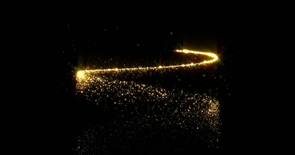 Χρυσό αφρώδη σπιράλ μονοπάτι με λαμπερά σωματίδια glitter, Χριστούγεννα σχεδιασμό φόντο διακοπών. Αφηρημένη χρυσή glittery σπιράλ ουρά, μαγεία λάμψης και λαμπερό στροβιλισμό — Φωτογραφία Αρχείου