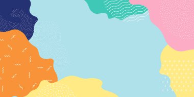 Memphis desenli arka plan, vektör soyut renk sıçrama şekli tasarımı. Modern trend Memphis desen dokusu parlak pop sanat arka planı