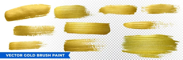 Gold Brush Paint Strokes Vector Golden Glitter Texture Smears Sparkling — Stock Vector