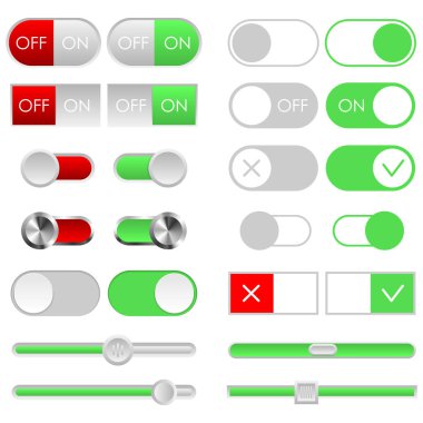 Açma/kapatma düğmesi cabukşalterli, ışık Tema. Ve sürgü kapalı. App ve Web sitesi için şablon.