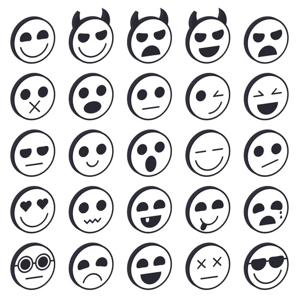 Satz von Emoticons. Sammlung von Emoji-Symbolen. Lächeln lustige Gesichter. — Stockvektor