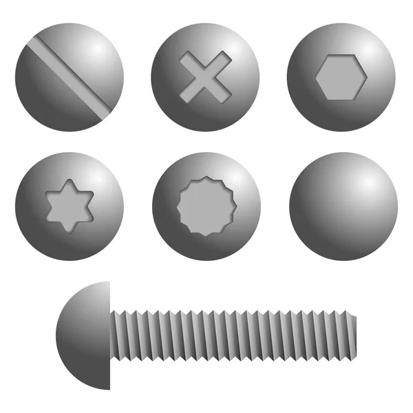 Set de șuruburi metalice, pictograme șuruburi . — Vector de stoc