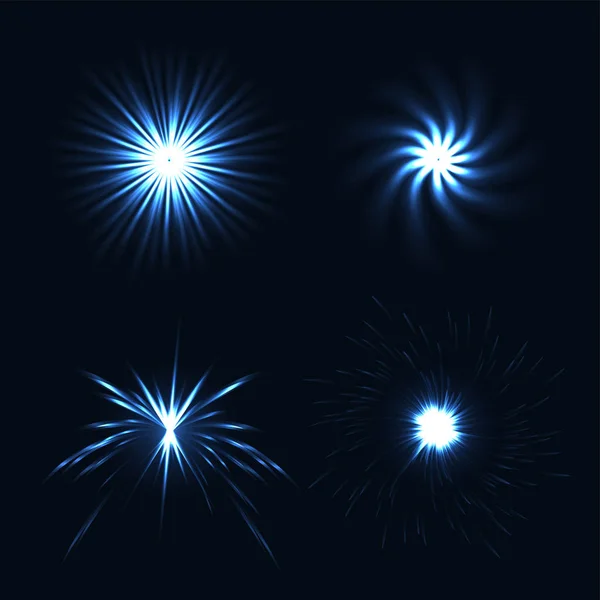 Set of light flashes, different shapes and projections gleaming. — Stock Vector