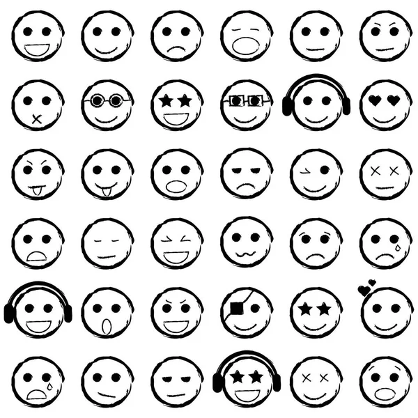 Conjunto de Emoticons desenhados à mão. Coleção ícones emoji . — Vetor de Stock