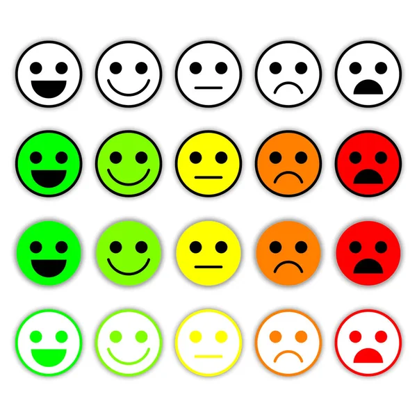 Sor hangulatjelek. Emoji szinten, rank, terhelés. Kiváló, jó, normál, rossz, szörnyű. — Stock Vector