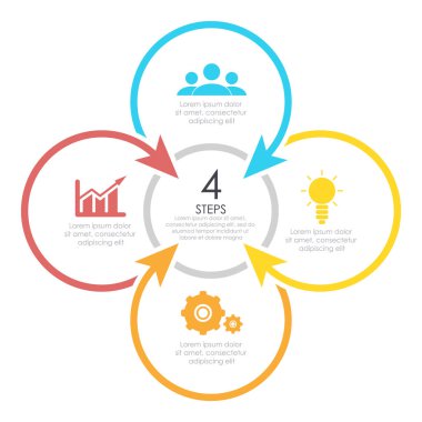 Yuvarlak Infographic öğe anahat. Daire Şablon 4 adımlar