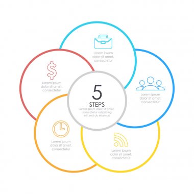 Anahat Infographic yuvarlak. Daire diyagram 5 öğe, adımları veya seçenekleri ile.