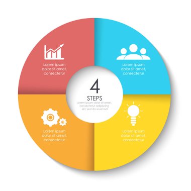 Yuvarlak Infographic diyagramı kümesi. Daire 4 öğeleri veya adımları.