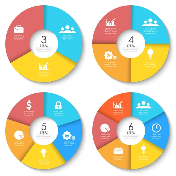 Conjunto de diagrama infográfico redondo. Círculos de 3, 4, 5, 6 elementos ou passos . — Vetor de Stock