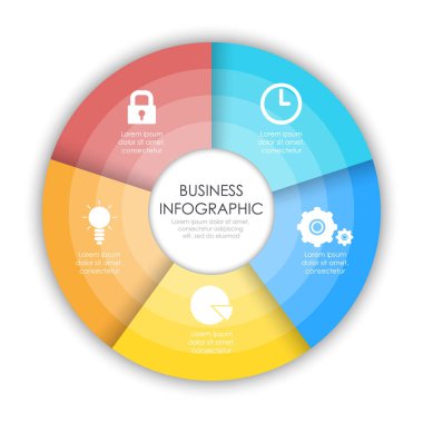 Yuvarlak Infographic diyagramı. Daire 5 elemanları. İş kavramı. Vektör Eps10