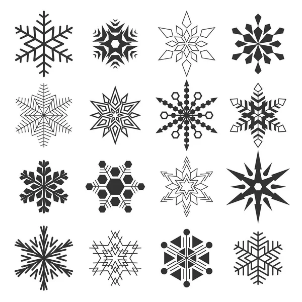 Conjunto Flocos Neve Inverno Ícones Ilustração Vetorial — Vetor de Stock
