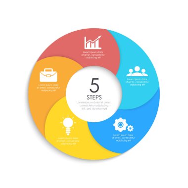 Yuvarlak sarmal Infographic daire diyagram, seçenekleri, web tasarım, grafik şablonu. İş kavramı 5 elemanları, adım, seçeneği ile.