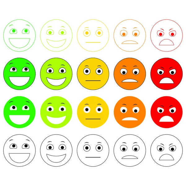 Fadeler Kümesi Emoji Düzeyi Rütbe Yük Mükemmel Iyi Normal Kötü — Stok Vektör