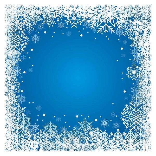 Moldura Natal Com Flocos Neve Brancos Fundo Azul Vector Fundo — Vetor de Stock