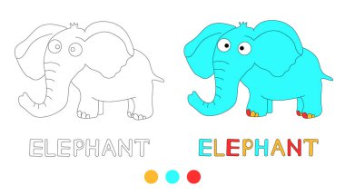 Fil ve el ile çocuklar için boyama sayfası harfler çizmek.