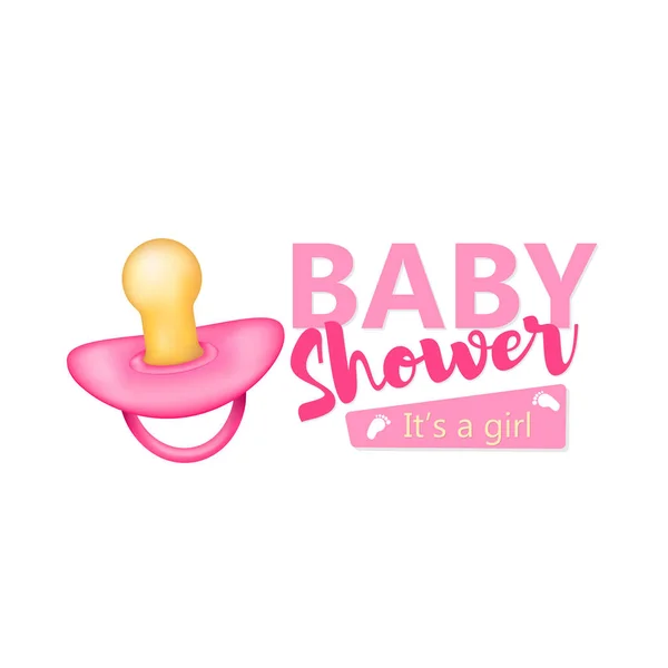 Baby dusch det är en flicka text med realistiska rosa napp på th — Stock vektor
