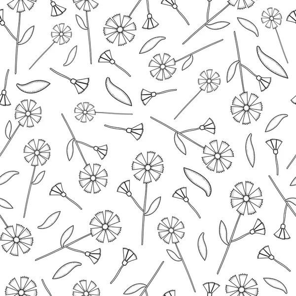 Motif floral sans couture. Fleurs noires sur le fond blanc — Image vectorielle