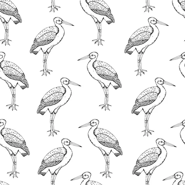 Leylek seamless modeli. Beyaz backg yaratıcı siyah kuşlar
