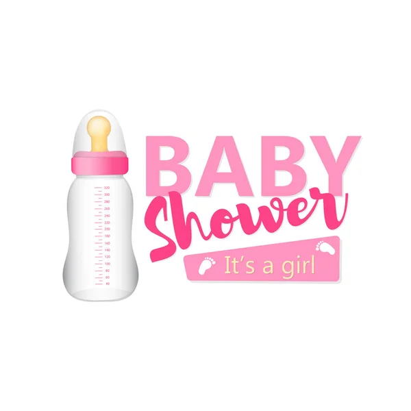 Baby Shower. Es un mensaje de texto de chica con el botín de bebé realista rosa — Vector de stock