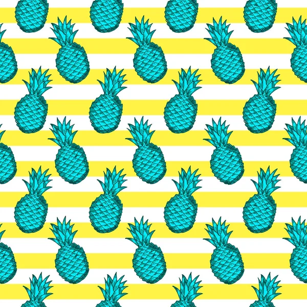 Wzór z ręki rysować ananasy zielony, żółty i whi — Wektor stockowy