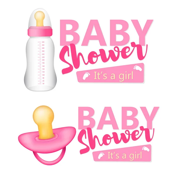 Baby Shower. Es un mensaje de texto de chica con el botín de bebé realista azul — Vector de stock