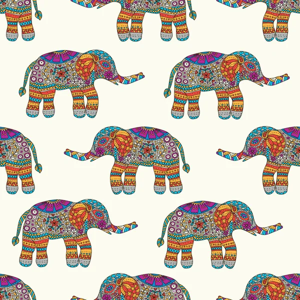 Elefanten nahtlose Muster. bunter Hintergrund. Handzeichnen anima — Stockvektor