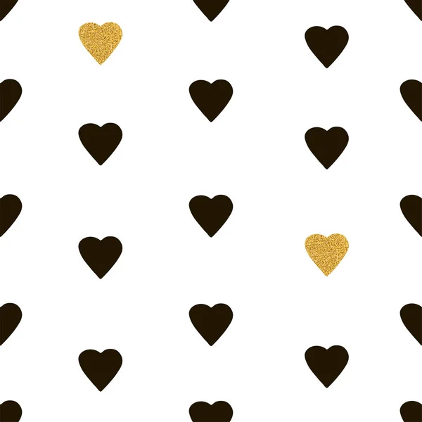 Patrón sin costuras de los corazones negro y dorado . — Vector de stock