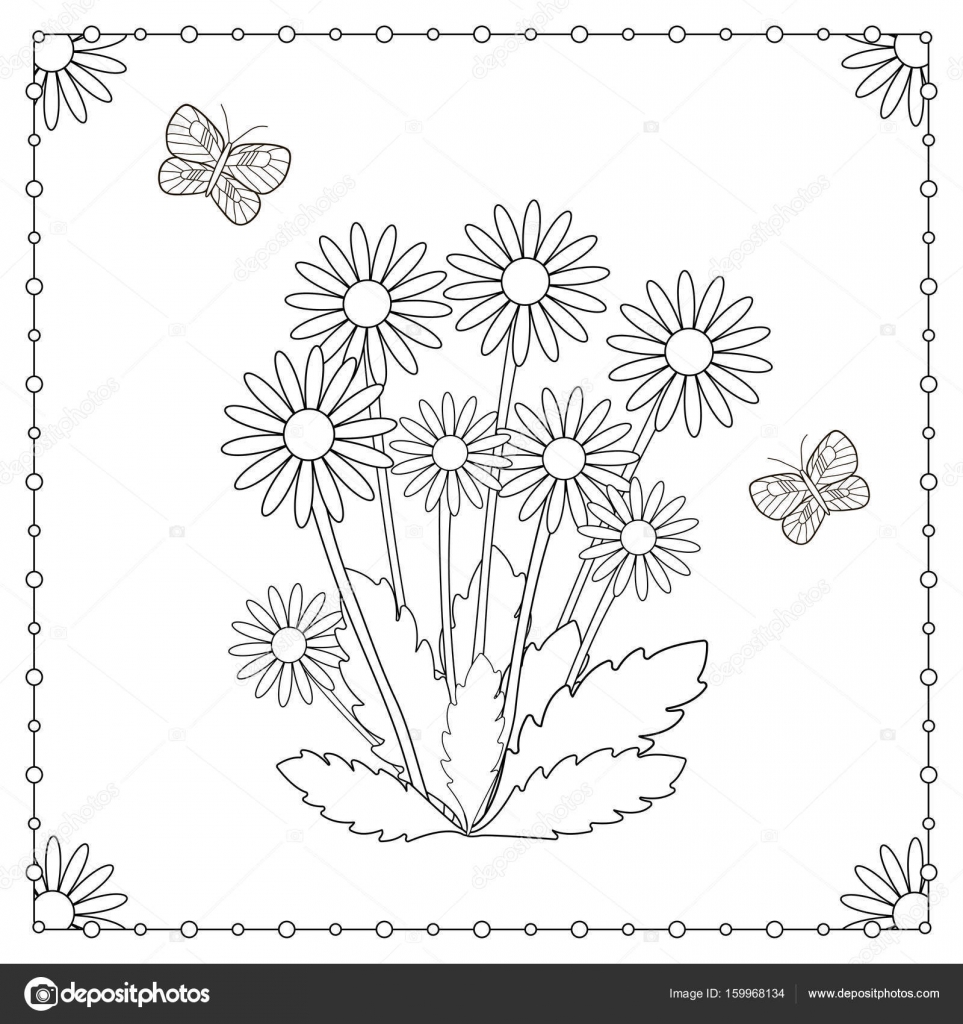 Kleurplaat Van De Bloemen En Vlinders Stockvector Yasyazagoruiko