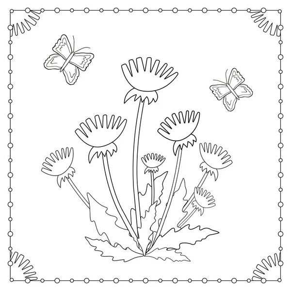 Página para colorear de las flores y mariposas — Vector de stock