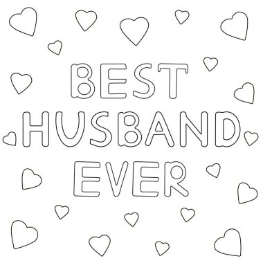 En iyi koca hiç - kalpleri ile çizilmiş metin el. Boyama sayfası