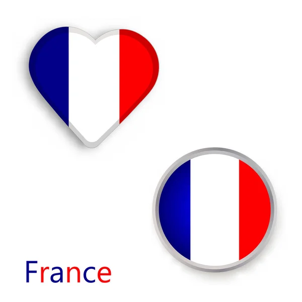 Heart and circle symbols with the flag of France. — Stock Vector