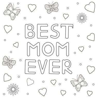 En iyi anne hiç - çizilmiş metin, Kalpler, buterflies, çiçek teslim. C