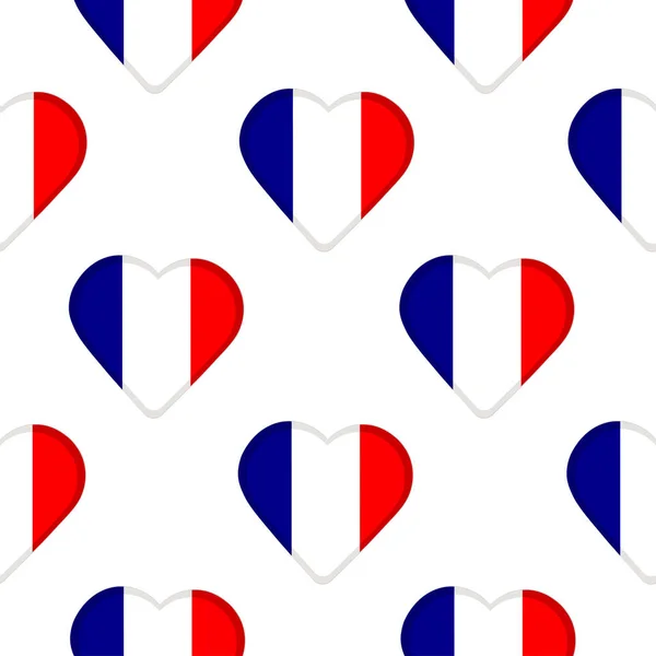 Seamless pattern from the flags of France in the hearts. — Stock Vector