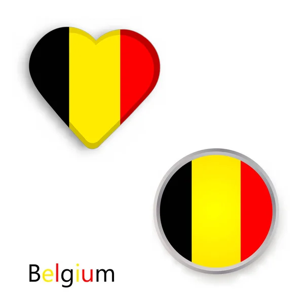 Simbol hati dan lingkaran dengan bendera Belgia - Stok Vektor