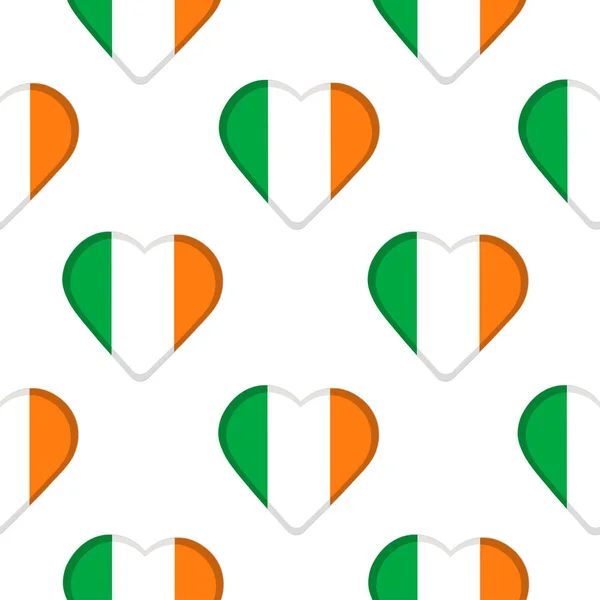 Бесшовный узор из сердец с флагом Ирландии . — стоковый вектор