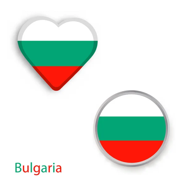 Símbolos de coração e círculo com bandeira da Bulgária — Vetor de Stock