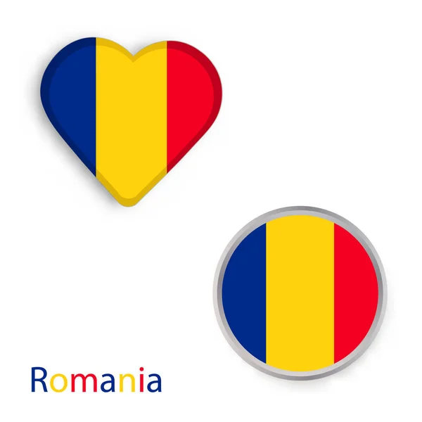 Símbolos de coração e círculo com bandeira da Roménia — Vetor de Stock