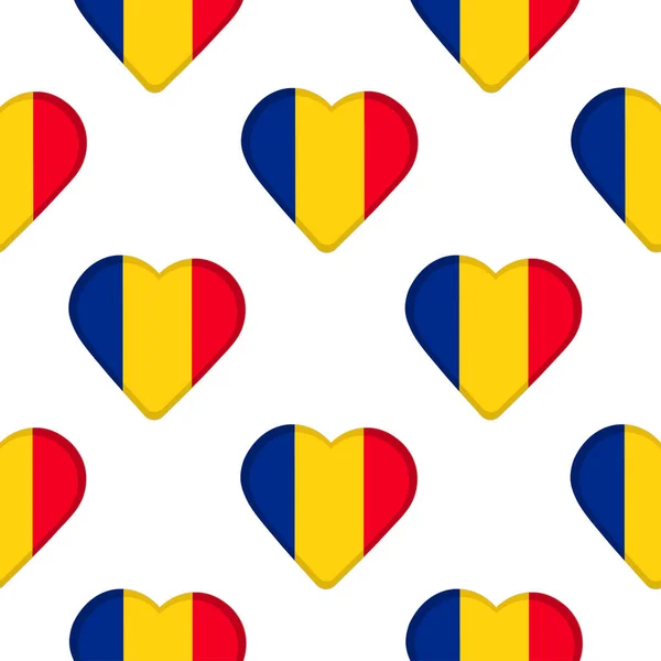 Seamless pattern from the hearts with Romania flag — Stock Vector