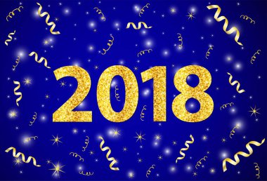 Altın sayılar 2018 ve parlak arka plan şeritler. 