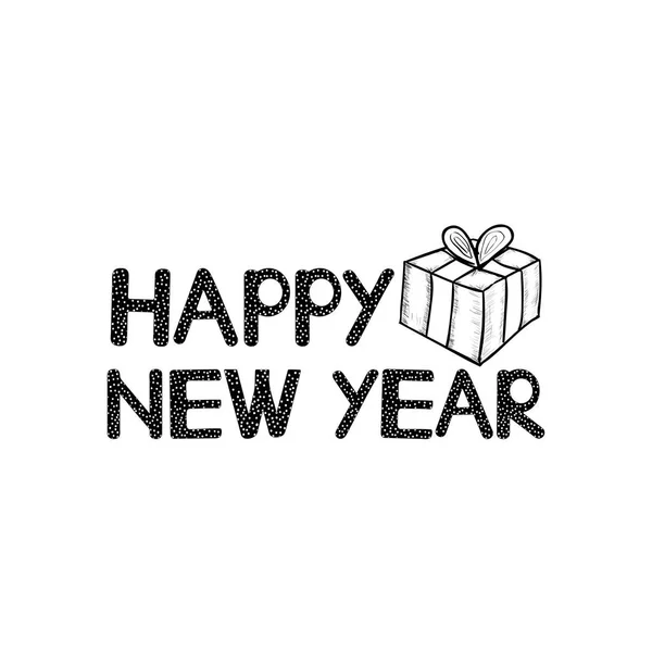 Happy New Year black text with hand drawn box. — Stock Vector