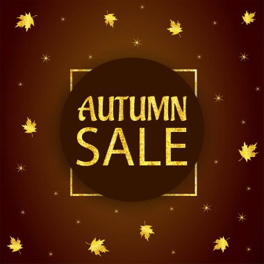 Sonbahar satış afiş, poster. Altın metin ve yaprakları. 