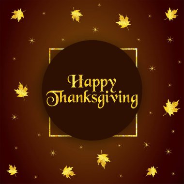 Mutlu Şükran günü altın metin ve yaprakları.