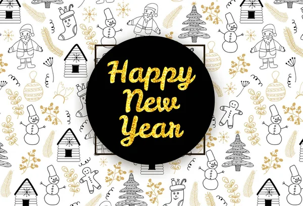 Happy New Year banner, poster. Gold text. — Stock Vector