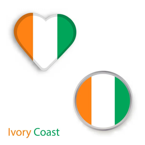 Simboli cuore e cerchio con la bandiera di Costa d'Avorio . — Vettoriale Stock