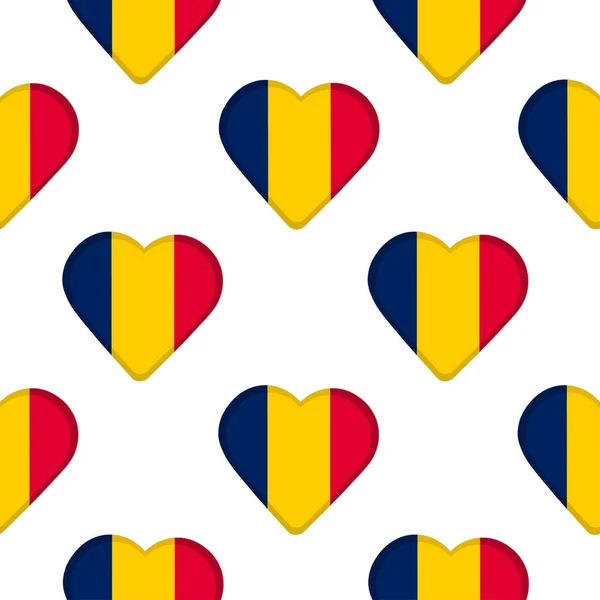 Seamless pattern from the hearts with flag Republic of Chad. — Stock Vector