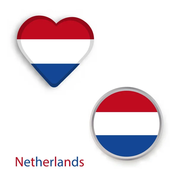 Symboles cercle et coeur avec drapeau des Pays-Bas . — Image vectorielle