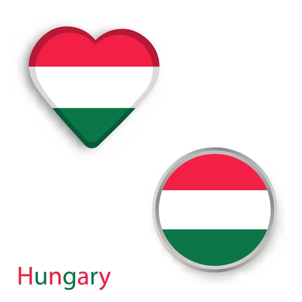 Corazón y círculo símbolos con bandera de Hungría . — Vector de stock