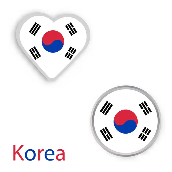 Heart and circle symbols with flag of Korea. — Stock Vector